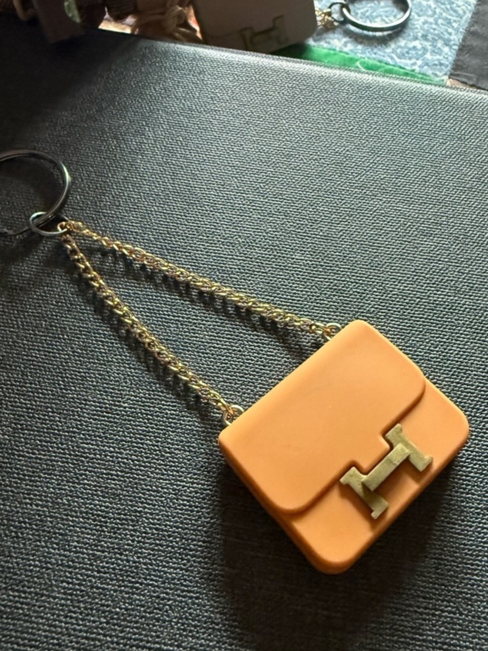Labubu Hermes Mini Orange Crossbody Keychain Bag Charm
